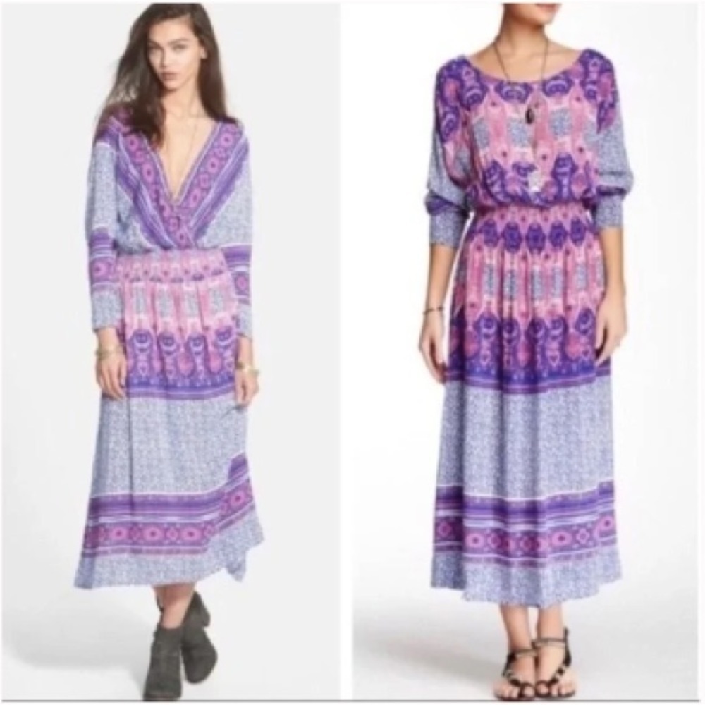 Free People She's a Lady Reversible Royal Purple Midi Maxi Boho Dress, XS